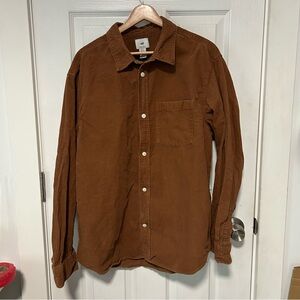 H&M Brown Casual Button-Down Shirt Size XL Rust Corduroy